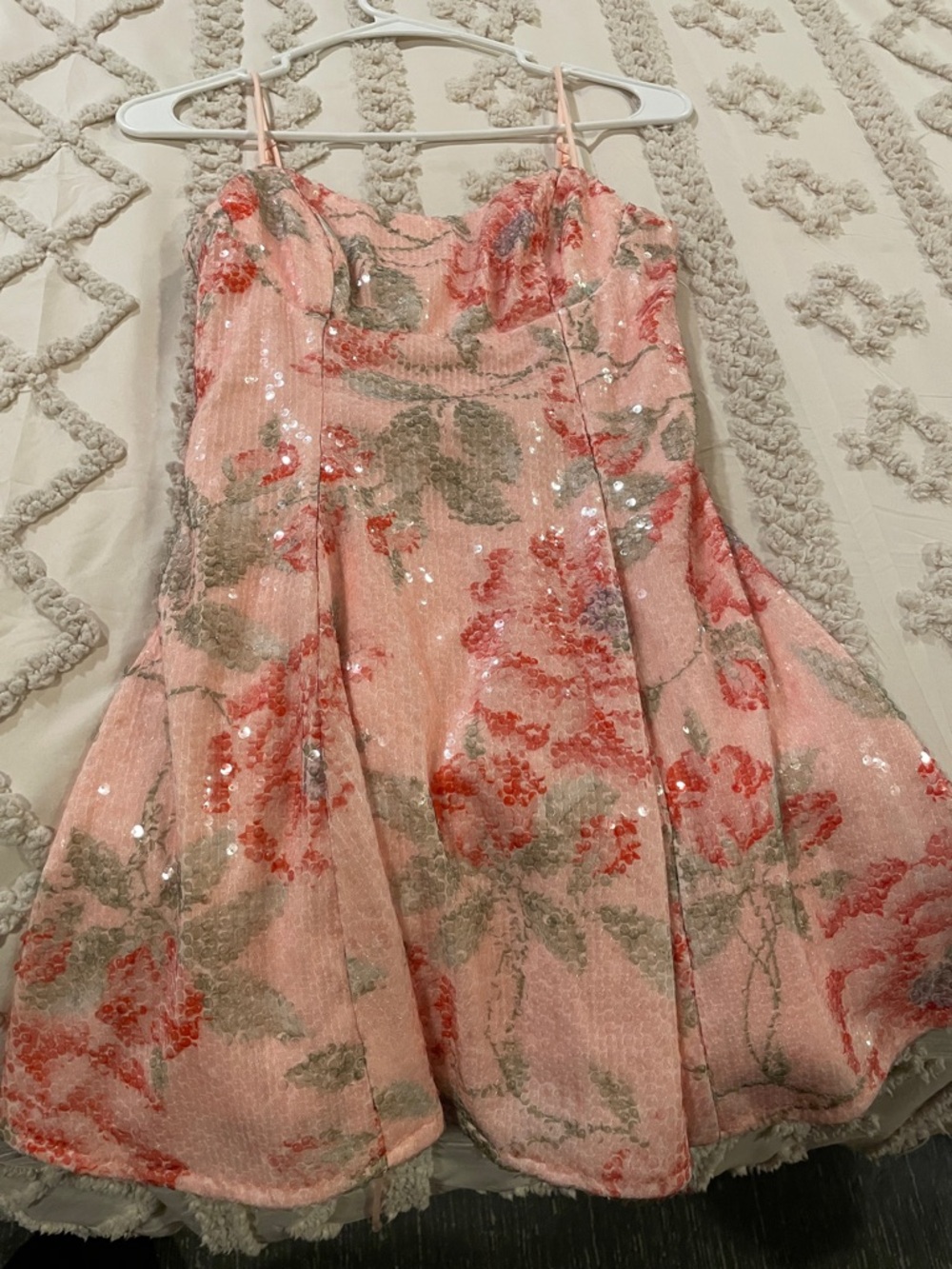 Windsor Pink Floral Sequin Spaghetti-Strap Party Dress